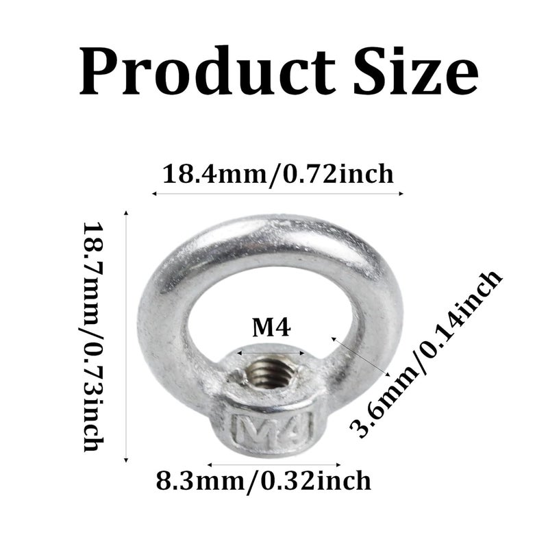 PDETVEO 10PCS M4 Lifting Eye Nuts, Stainless Steel Female Threaded Fastener, Ring Shaped Eye Bolts for Marine, Construction - Image 3